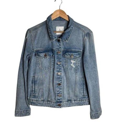 Sam Edelman Jean Jacket Distressed Denim Pockets Size Large EUC