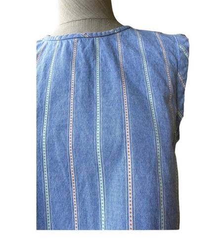 Draper James  Popover Blue Oxford Stripe Cotton Chambray Sleeveless Top Small