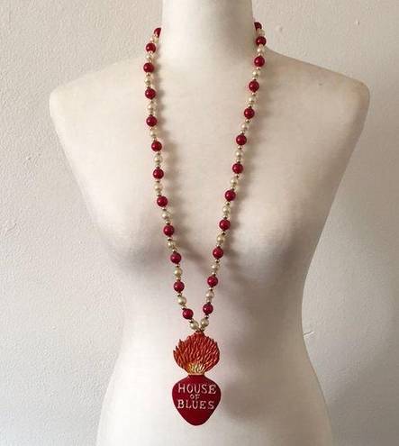 RARE HOUSE OF BLUES SACRED HEART MARDI GRAS BEAD NECKLACE NEW ORLEANS Red