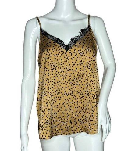 Wishlist  Apparel Cami Top Tan Black Cheetah Print Tank Shell Black Lace Trim