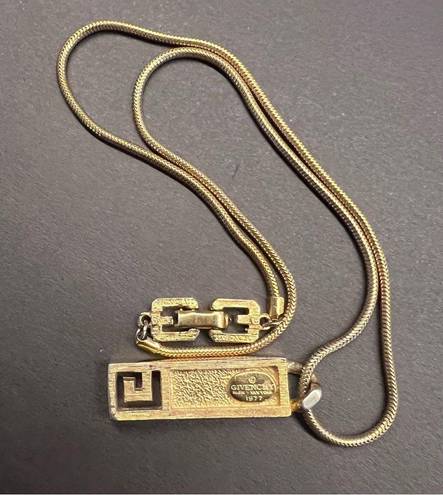 Givenchy Vintage 1977  G Logo Gold Plated Rope Necklace Gold bar design Signed