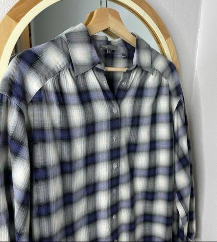 Vince  blue plaid button up blouse shirt