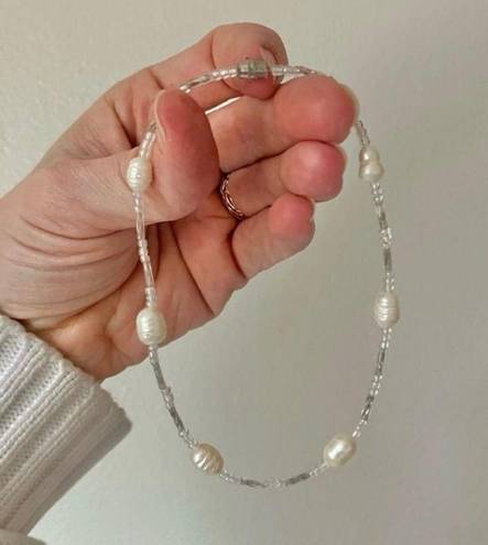 Handmade “Niamh” Baroque Pearl Seed Bead Anklet White Pearlcore Neutral