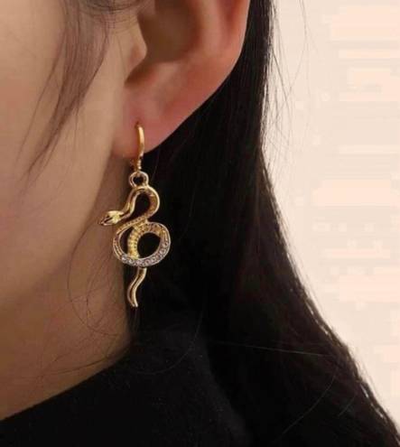 18K Gold Plated Gold Snake Drop Dangle Hoop Earrings for Women