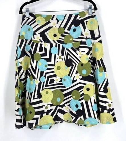 Dress Barn  Women's Floral Geometric Skirt Linen Knee Length Green Black Size 8 me