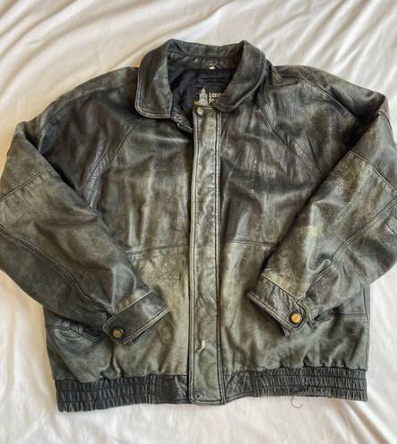 London Fog thrashed vintage  boots leather jacket / xl, 26” ptp, 25” length / right pocket is missing snap button