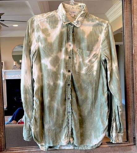 True Craft Blouse Green Tie Dye Long Sleeve Button Down Front Womens Small Worn Once