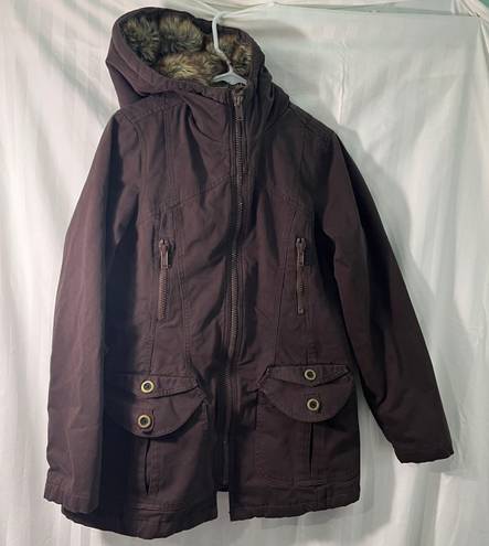 Ruff Hewn Women's Fur Lined Hooded Rustic Jacket Brown Heavy Cotton Medium