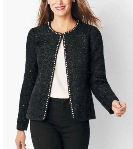 Talbots  RSVP black boucle tweed pearl trim blazer 2x