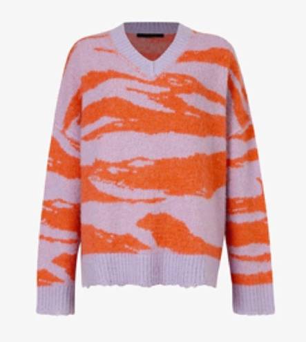 All Saints Tiga Abstract Stripe V-Neck Sweater in Lilac/Orange