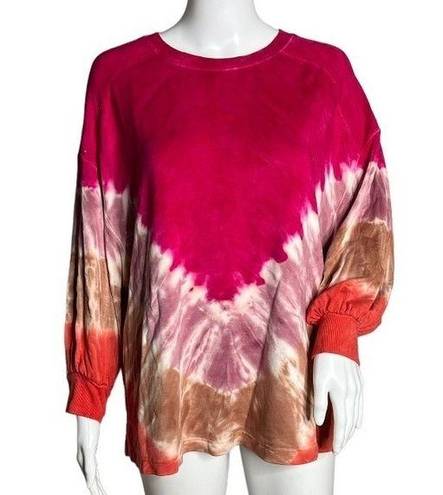 Rachel Zoe  Dolman Sleeve Tie Dye Tee Pink Purple Crew Neck Long Sleeve