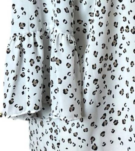 Elle Blouse Top Ruffle Bell Sleeve Pullover White Black Leopard Women’s Size XL