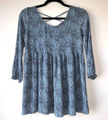 LA Hearts Blue Paisley Print Babydoll Top with Crisscross Back