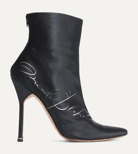 Manolo Blahnik  + Vetements Printed Satin Ankle Boots In Black