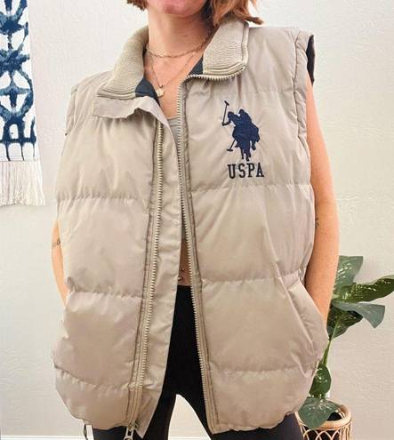 Polo U.S.  Association Embroidered Logo Beige Oversized Quilted Puffer Vest