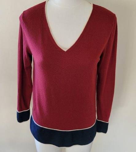 Brooks Brothers 346  burgundy colorblock merino wool medium sweater