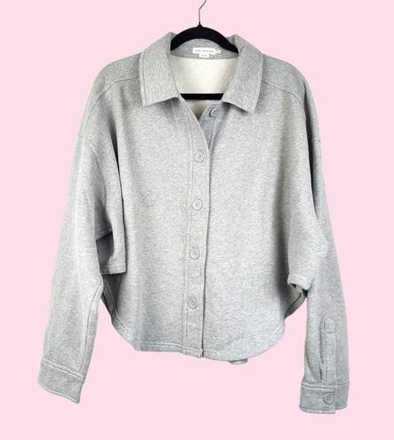 Good American  Fleece Cropped Shirt Jacket Shacket Grey Cotton Size 5/6 (2XL-3XL)