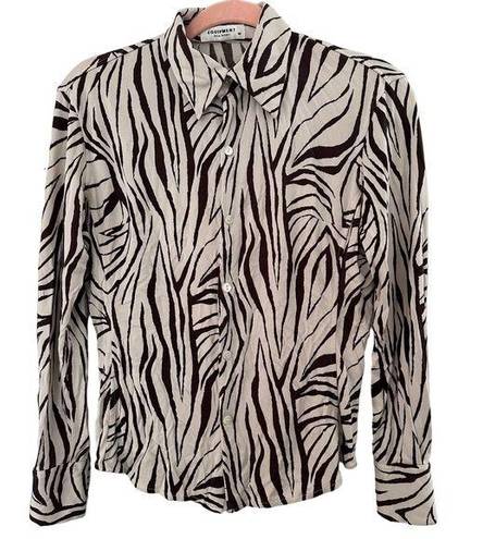 Equipment  Zebra Print Button Down Silk Shirt In Brown And Cream Medium