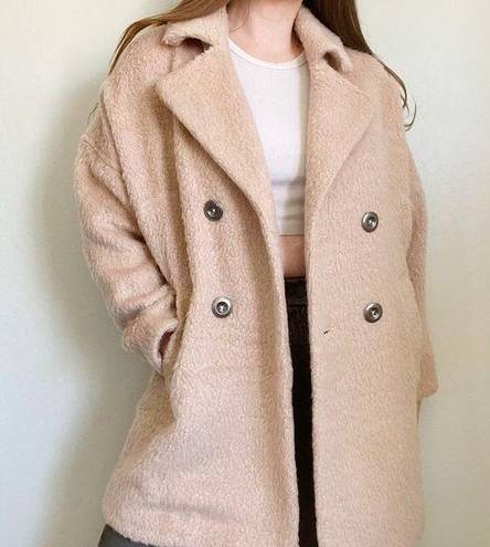 Free People  Tan Camel Wool Blend Pockets Mid Length Warm Lined Jacket Top Coat