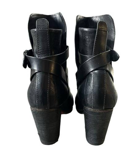 Rag and Bone  Leather Harlow Round Toe Adjustable Strap Heel Boots Black Sz 39 US 9