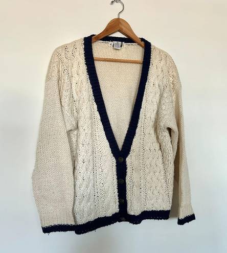 Vintage Contrast Cream And Navy Cardigan Sweater Blue Size M