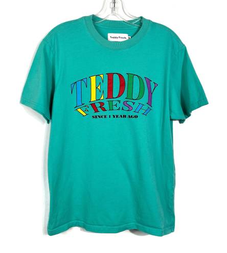 Teddy Fresh Teal Blue Short Sleeve Colorful Spellout Logo Graphic T-Shirt