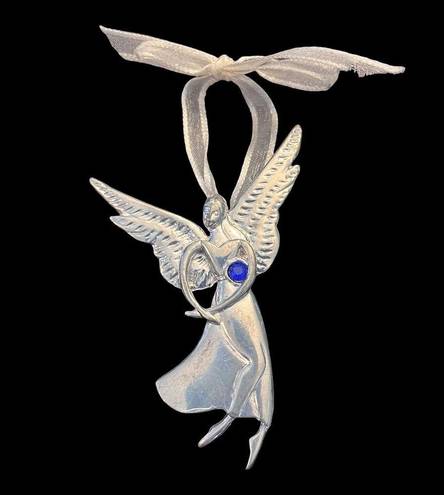 American Vintage Birthstone Pewter Angel BROOCH PIN Ornament Pendant September Sapphire Crystal