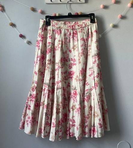 Coldwater Creek  Floral Linen A-Line Pleated Skirt