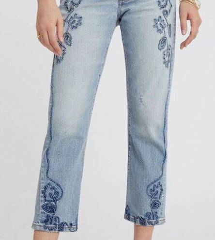 Pilcro and the Letterpress Anthropologie Pilcro Button Fly High Rise Emroidered Cropped Jeans Women’s 29