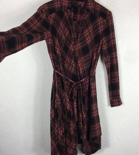 ALLSAINTS  Tala Red Check Plaid Asymmetric Hem Button Shirt Dress XS