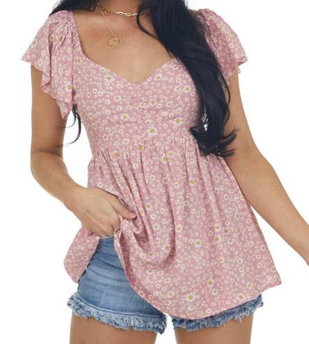 Boutique Ditsy Flutter Sleeve Babydoll Top 