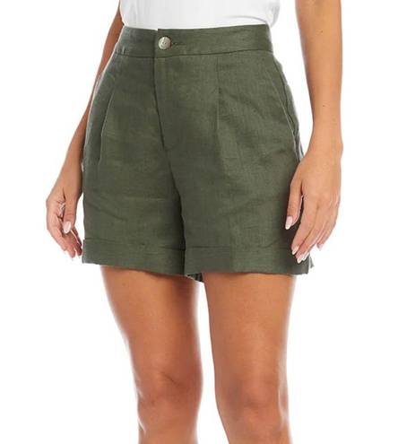 Karen Kane NWT  High Waist Pleated Shorts OLIVE 100%LINEN SZ-16