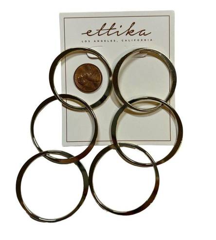 Ettika  Gold Tone Long Triple Circle Earrings New
