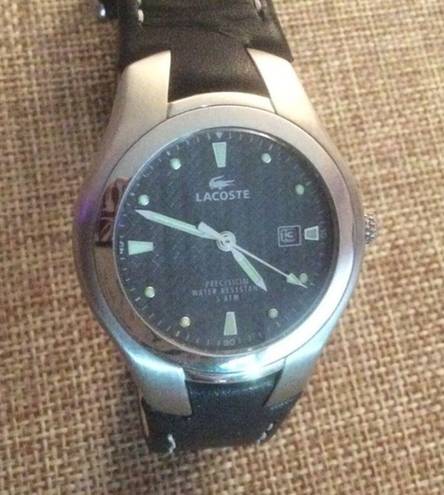 Lacoste Authentic  Black Leather Strap Watch