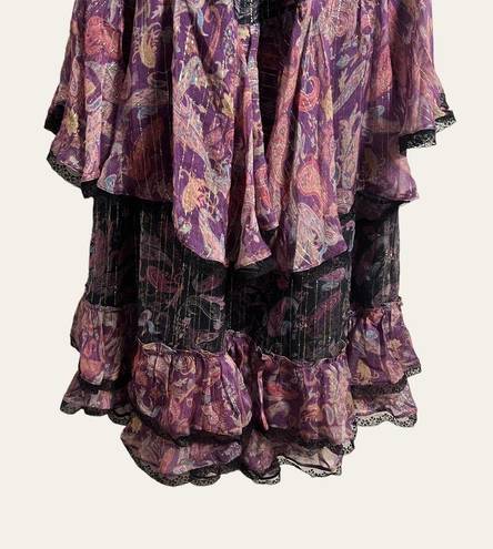 Rococo  Sand Nott Sweetheart Tiered Metallic Purple Paisley Maxi Dress Size S