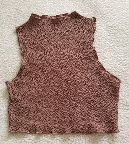 Naked Wardrobe  Sleeveless Textured High-Neck Cropped Top Brown Women's Size M