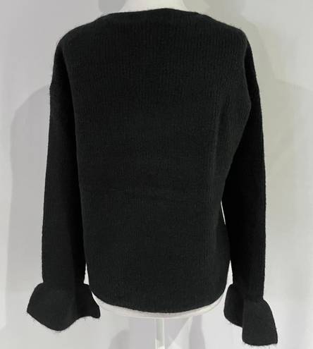 VERO MODA New  Ruffle Cuff Sweater Long Sleeve V-Neck Pullover Black