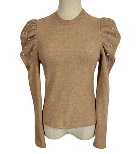 Tuckernuck  Pomander Place Puff Sleeve Pearl Sweater in Camel