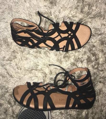 Gentle Souls Lace Up Black Sandals