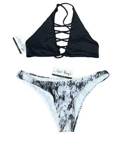 Daisy NWT Dippin 's Bikini 2 Piece Mix & Match Marble Caged Top Bottom L