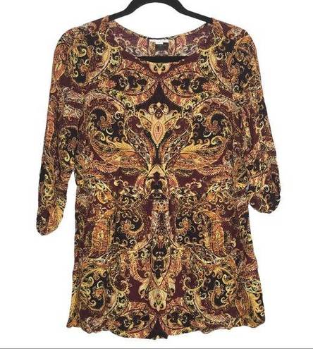 J.Jill  Paisley Boho 3/4 Sleeve 100% Rayon Blouse Size Small Petite