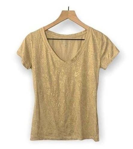 Krass&co NY &  Gold Cracked V Neck Neck Short Sleeve Tee Shirt Size XS