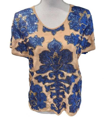 Tracy Reese  Neiman Marcus Blue Sequin Blouse