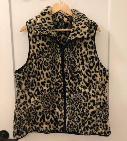 CHAPS Sherpa fleece zip up vest cheetah print