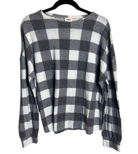 BKE  Checker Black Grey Plaid Crewneck Popover Pullover Sweatshirt Size Large