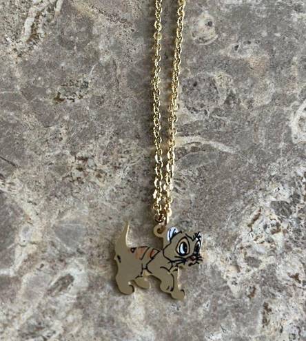 Disney  Gold Tone Enamel Cat Pendant Chain Necklace