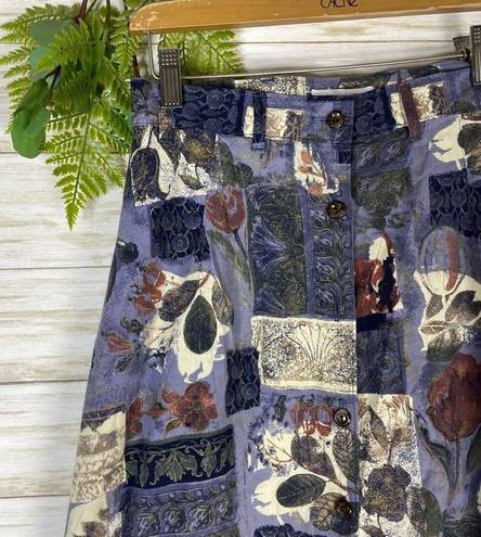 Vintage Periwinkle Artsy Whimsical Doodle Button Down Maxi Skirt Size 6