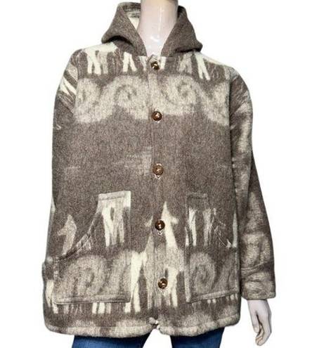 Los Andes Imports Vintage Women’s L Gray Cream Aztec Print Handmade Wool Coat Size L