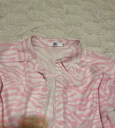 Elsie & Fred Pink Zebra Cropped Button Up