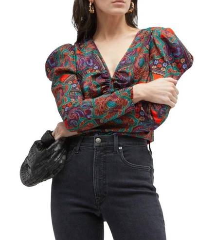 Veronica Beard NWT  Simmons Paisley Floral Silk Blend Top Flame Red Multi Size 10